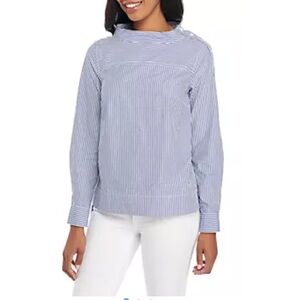 Crown & Ivy Button Neck Top XXL - Blue and white striped